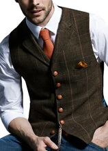 Load image into Gallery viewer, Mens Suit Vest Notched Plaid Wool Herringbone Tweed Waistcoat Casual Formal Business Groomman For Wedding
