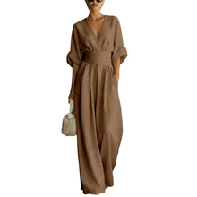 Load image into Gallery viewer, Women's Jumpsuit Fashion High Waist V-neck Casual Jumpsuits Sexy Solid Color Office Wide Leg Trousers Overalls Vacation Outfit
