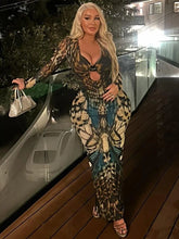 Cargar imagen en el visor de la galería, Weird Puss Sexy See Through Butterfly Print Metal Ring Hollow  Full Sleeve Dress
