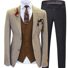 Load image into Gallery viewer, Men wedding Suits Prom Tuxedos Wool Blend Plaid Slim fit Vintage Checked Suit Groomsmen For Wedding (Blazer+Vest+Pants)
