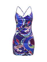 Cargar imagen en el visor de la galería, Weird Puss Colorful Print Backless Sleeveless Dress
