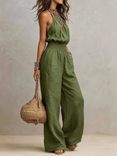 Load image into Gallery viewer, Solid Color Casual Jumpsuit Summer Simple Fashion Commuting Style Sleeveless Halterneck Mid-waist Backless Wide-leg Jumpsuit
