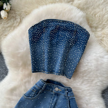 Cargar imagen en el visor de la galería, Conjunto de pantalón vaquero sexy de manga corta
