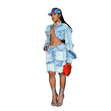 Lade das Bild in den Galerie-Viewer, Shorts Pant Set Women Two Piece Sets Denim Turn Down Collar Matching Sets Tops Knee Length Pants High Waist Y2k Streetwear
