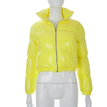 Load image into Gallery viewer, Puffer Long Sleeve Zip Up Crop Bubble Down Shiny Quilted Jacket
