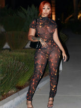 Charger l'image dans la galerie, Nibber Colorful Print  See Through Coquette  Backless Peach Jumpsuit

