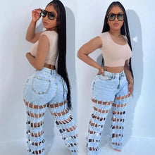 Load image into Gallery viewer, Hollow Out Straight Leg High Waist Mom Pants
