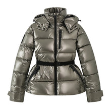Load image into Gallery viewer, Women's Hooded High Waist Padded Parkas Coats with Belt Female Elegant Pockets Skiing Jackets
