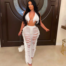 Load image into Gallery viewer, Sexy Two Piece Pant Sets Women Hollow Out Trousers Matching Sets Strapless Tassels Hole Pencil Pants Suits High Street Summer
