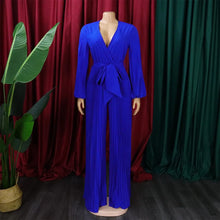 Load image into Gallery viewer, Elegant Pleated Jumpsuits &amp; Rompers Full Sleeve V Neck High Waisted Fashion Ladies Birthday Party Dinner Outfits Overalls Cloth
