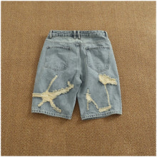 Load image into Gallery viewer, Ripped hole plankton handsome high street trend denim shorts men summer everything to do old washed pants five quarter pants
