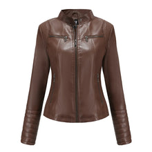 Load image into Gallery viewer, Faux Leather Motorcycle Jacket for Women, Female Coat, Moto Biker, Purple, Black, Zipper windproof jacket leather jacket
