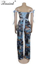 Lade das Bild in den Galerie-Viewer, Znaiml New Print Off Shoulder Bandage Crop Tops and Wide Legs Cargo Pants
