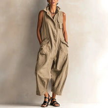 Load image into Gallery viewer, Jumpsuits Women Rompers Summer Fashion Sleeveless Lapel Loose Comfortable Solid Pocket Vacation Casual Jumpsuits Womens Clothing
