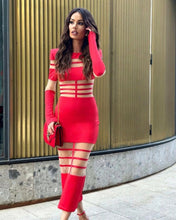 Cargar imagen en el visor de la galería, Vestido de fiesta Articat elegante de malla con mangas largas y diseño ajustado de patchwork
