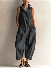 Load image into Gallery viewer, Jumpsuits Women Rompers Summer Fashion Sleeveless Lapel Loose Comfortable Solid Pocket Vacation Casual Jumpsuits Womens Clothing
