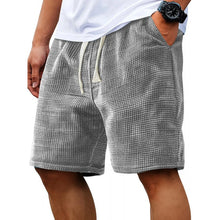Load image into Gallery viewer, Mens Shorts Solid Color Mid Waist Summer Motion Waffle Texture Deep Crotch Drawstring Men Shorts Loose Knee Length Casual Short
