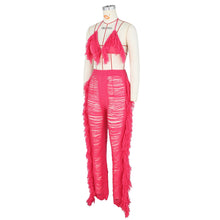 Load image into Gallery viewer, Sexy Two Piece Pant Sets Women Hollow Out Trousers Matching Sets Strapless Tassels Hole Pencil Pants Suits High Street Summer
