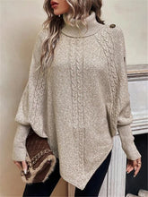 画像をギャラリービューアに読み込む, Twisted Sweater Turtleneck Button Bat-sleeve Design Pullover
