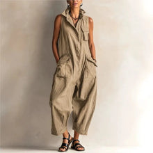 Load image into Gallery viewer, Jumpsuits Women Rompers Summer Fashion Sleeveless Lapel Loose Comfortable Solid Pocket Vacation Casual Jumpsuits Womens Clothing
