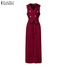 Load image into Gallery viewer, Fashion Women Jumpsuits 2026 ZANZEA Summer Rompers Elegant Wide Leg Work OL Overalls V Neck Sleeveless Pleated Playsuit Trousers
