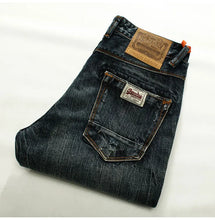 Load image into Gallery viewer, Designer Men  Retro Green Blue Slim Fit Ripped Jeans Men
