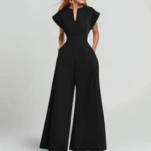 Load image into Gallery viewer, Elegant High Waist Sexy V-neck Short Sleeved Commuting Wide Leg Jumpsuit
