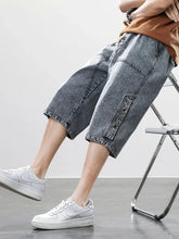 Load image into Gallery viewer, 8XL Summer Men's Jeans Denim Breeches Calf-Length Casual Shorts Washed Cotton Drawstring Straight Capris Pants Big Size
