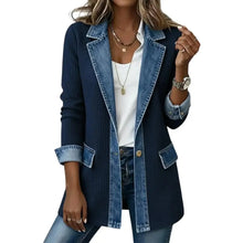 Load image into Gallery viewer, Women Denim Patchwork  Collared Button Blazer Jacket
