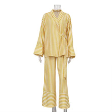 Load image into Gallery viewer, Women's Two-piece Set  Autumn New Striped Long-sleeved Loose Lace-up Top High-waisted Trousers Fashion Casual Suit for Women
