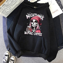 Load image into Gallery viewer, Slogan Nightmare Before Coffe Graphic Sweatshirt Unisex Fall Winter Hoody Y2k Clothing Women's Skeleton Halloween Pocket Hoodies
