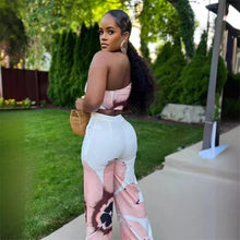 Cargar imagen en el visor de la galería, Floral Print  One Shoulder Crop Top and Loose Wide Leg Pants
