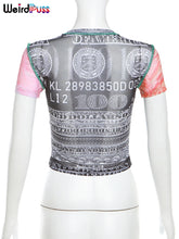 Load image into Gallery viewer, Weird Puss See Through  Numeral Print Short Sleeve Crop Top

