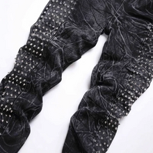 Load image into Gallery viewer, Retro  Rivet Design Black Slim Fit Buckle  Jeans
