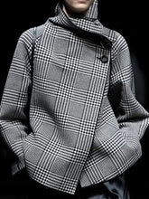 Load image into Gallery viewer, Women's Retro Plaid Houndstooth Pattern Button Asymmetric Light Coat for Women
