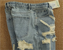 Load image into Gallery viewer, Ripped hole plankton handsome high street trend denim shorts men summer everything to do old washed pants five quarter pants
