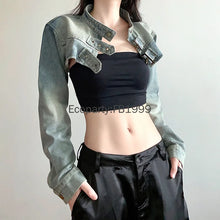 Load image into Gallery viewer, Women  Denim Y2K Aesthetic Vintage Sexy Crop Top Jacket
