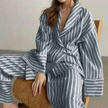 Load image into Gallery viewer, Women's Two-piece Set  Autumn New Striped Long-sleeved Loose Lace-up Top High-waisted Trousers Fashion Casual Suit for Women
