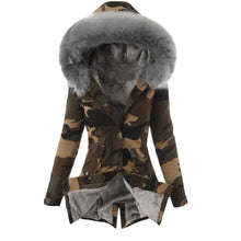 Load image into Gallery viewer, New Autumn and Winter Women's Cotton Clothes Fur Collar Drawstring Camouflage Jacket Warm Cotton-padded Clothes Women
