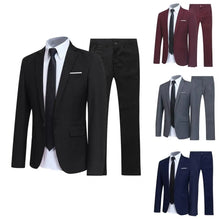 Load image into Gallery viewer, Men Suit Set Turndown Collar Lapel Pockets Buttons Groom Suit Set Solid Color Suit Pants Two Pieces Set Stylish Men Sets
