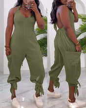 Load image into Gallery viewer, Halter Tied Detail Pocket Design Jumpsuit
