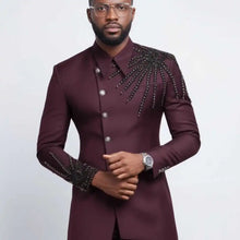 Load image into Gallery viewer, Men Suits 2 Pieces Jacket Pants Skinny Fashion Beaded Groom Wedding Tuxedos
