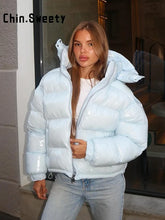 Load image into Gallery viewer, Fashion Shiny Solid Hooded Quilted Jacket Women Stand Collar Long Sleeve Zipper Pocket Street Warm Coat 2026 Winter Lady Outwear
