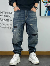 Load image into Gallery viewer, Patch Ripped Jeans Denim Cargo Pants
