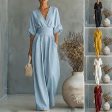 Load image into Gallery viewer, Women's Jumpsuit Fashion High Waist V-neck Casual Jumpsuits Sexy Solid Color Office Wide Leg Trousers Overalls Vacation Outfit
