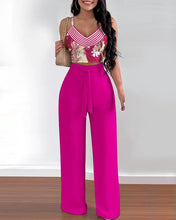 Cargar imagen en el visor de la galería, 2 Piece  V-Neck Strap Shirred Slim Crop Top &amp; Lace-up Wide Leg Pants Sets
