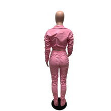 Lade das Bild in den Galerie-Viewer, Sexy PU Faux Leather Two Piece Set for Women Birthday Night Club Outfits Crop Top and Slit Stacked Pants Matching Sets Undefined

