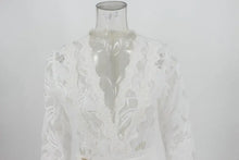 Load image into Gallery viewer, Woman Lace Stitching Long Sleeve V-neck Wide Leg Pants With Belt Lady Jumpsuit
