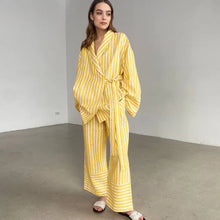 Load image into Gallery viewer, Women's Two-piece Set  Autumn New Striped Long-sleeved Loose Lace-up Top High-waisted Trousers Fashion Casual Suit for Women
