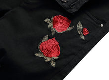 Load image into Gallery viewer, 2026 Summer Men's Red Rose Embroidered Jeans Shorts, Fashion Casual Shorts Black Blue White Men Torn and Frayed Denim Shorts
